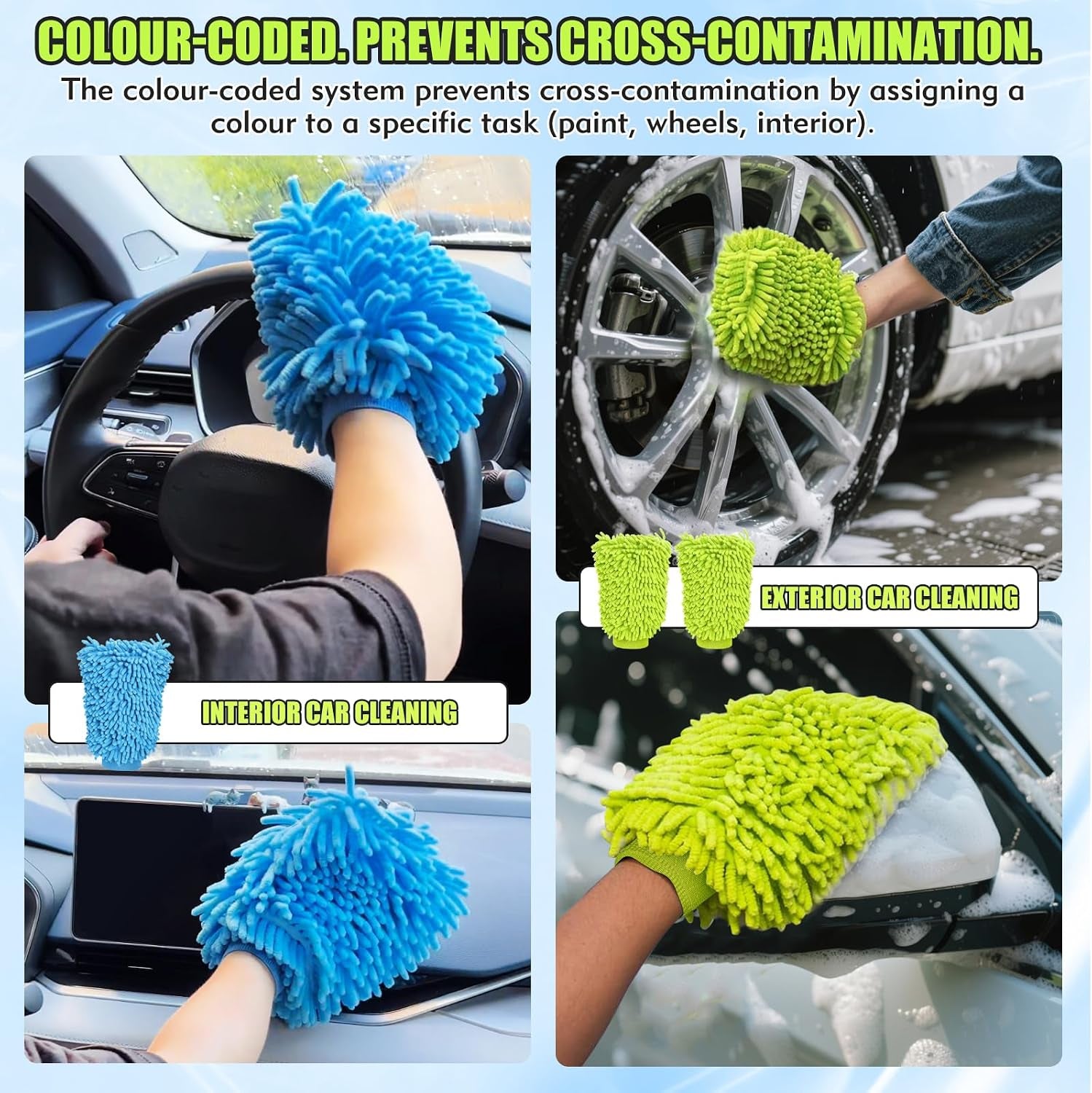 3 Pack Microfibre Car Wash Mitt, Super-Cleaning & Streak-Free Wash Mitt for Car Washing, Safer than Sponges & Rags, Reusable Dusting Gloves, Effectively Removes Dirt, Leaving a Showroom Shine