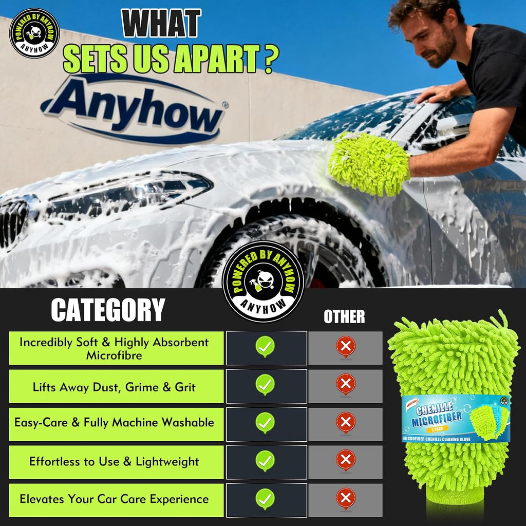 3 Pack Microfibre Car Wash Mitt, Super-Cleaning & Streak-Free Wash Mitt for Car Washing, Safer than Sponges & Rags, Reusable Dusting Gloves, Effectively Removes Dirt, Leaving a Showroom Shine
