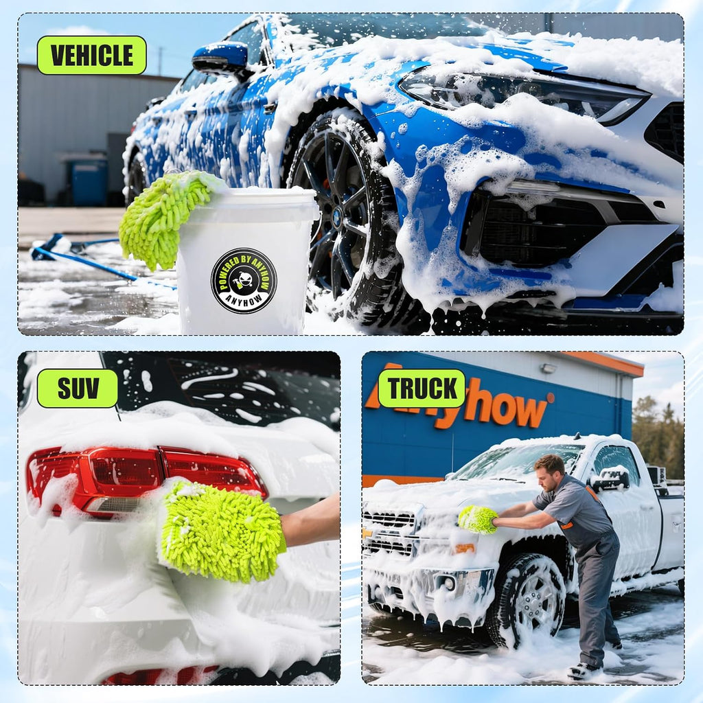 3 Pack Microfibre Car Wash Mitt, Super-Cleaning & Streak-Free Wash Mitt for Car Washing, Safer than Sponges & Rags, Reusable Dusting Gloves, Effectively Removes Dirt, Leaving a Showroom Shine