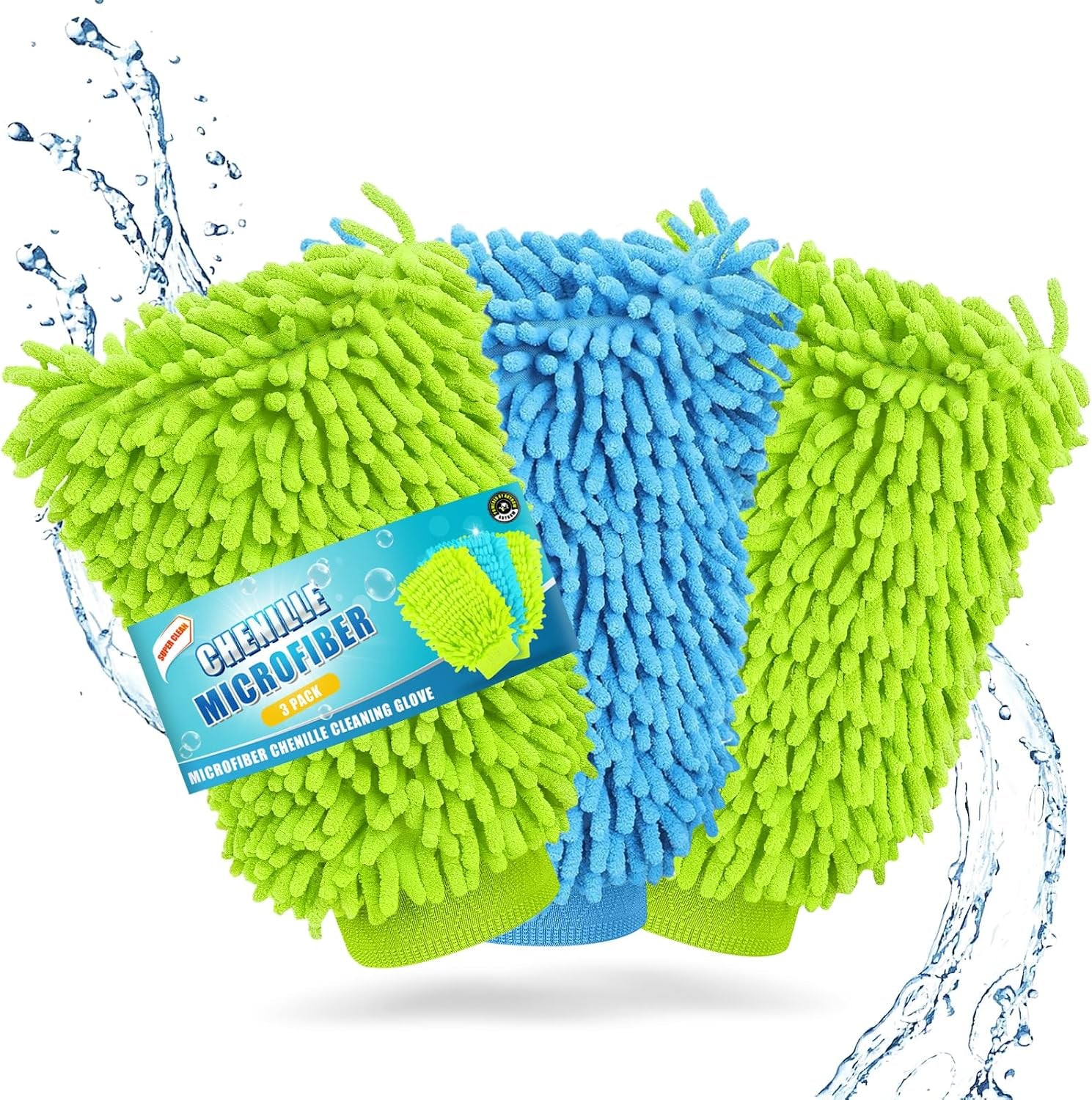 3 Pack Microfibre Car Wash Mitt, Super-Cleaning & Streak-Free Wash Mitt for Car Washing, Safer than Sponges & Rags, Reusable Dusting Gloves, Effectively Removes Dirt, Leaving a Showroom Shine