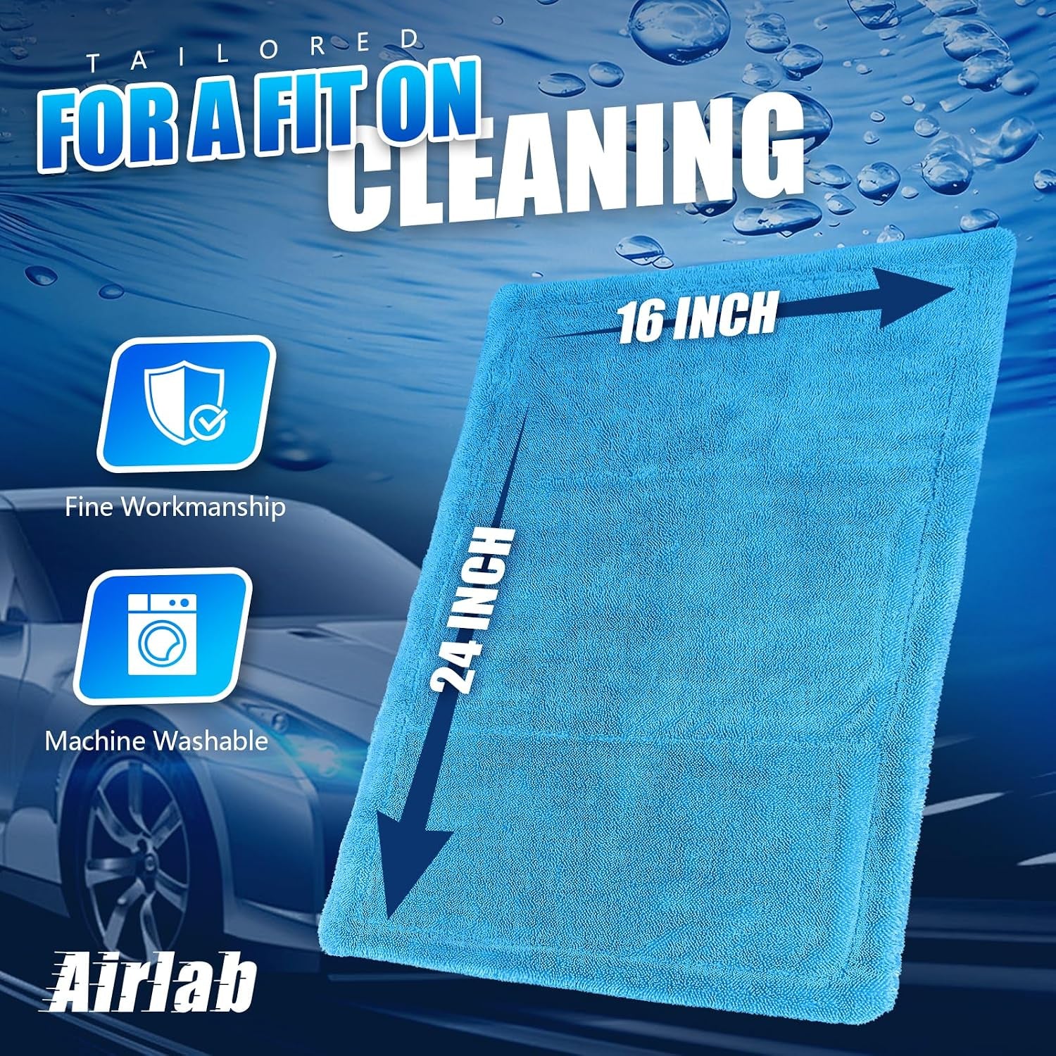 1200GSM Extra Thick Absorbent Microfibre Car Drying Towel, 60X40Cm