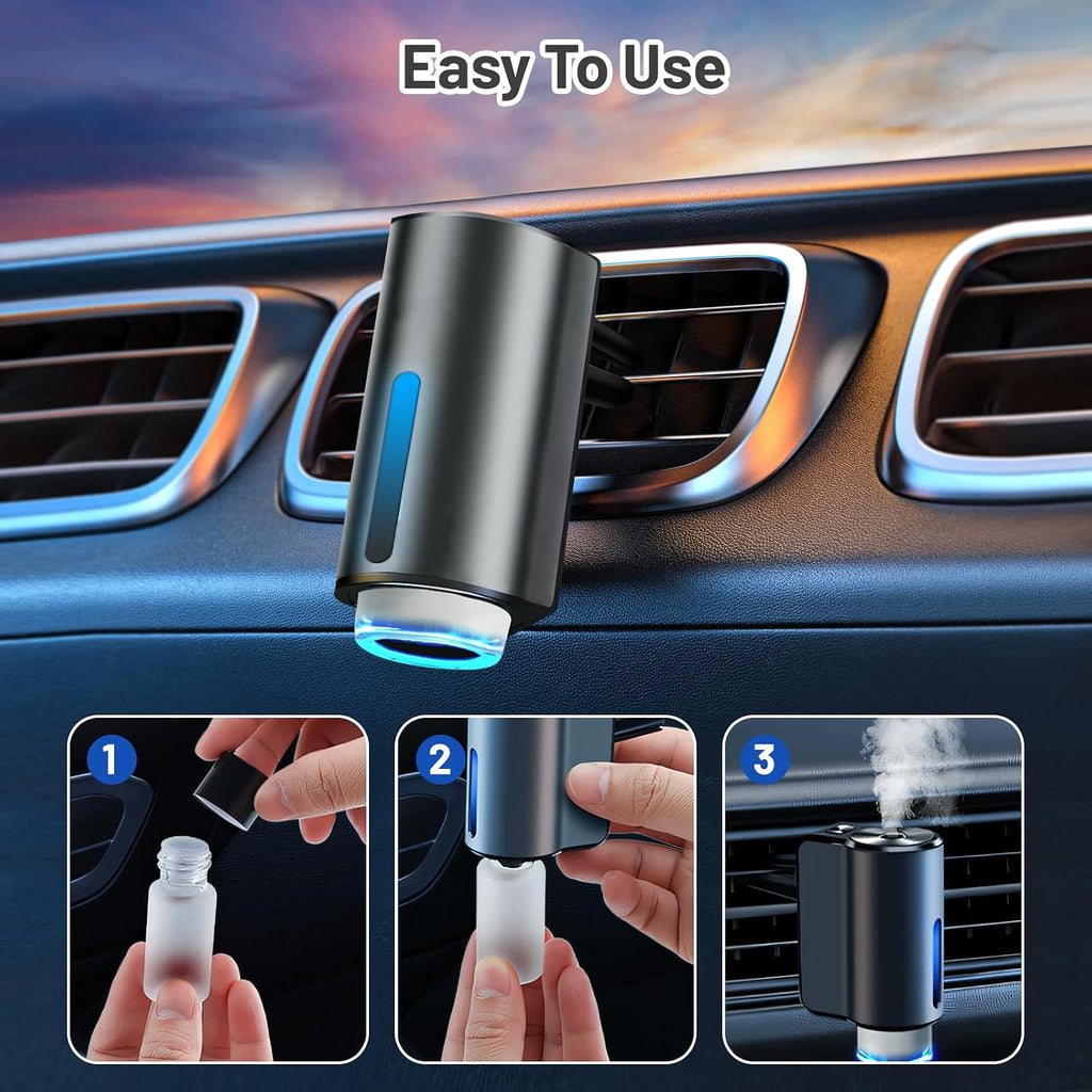 Smart Car Air Freshener - 3 Modes Car Diffuser Air Freshener with 3 Pcs Essential Oil, Rechargeable Wireless Vent Air Fresheners, Fragrance Diffuser Perfume Essentials for Cars Air Outlet