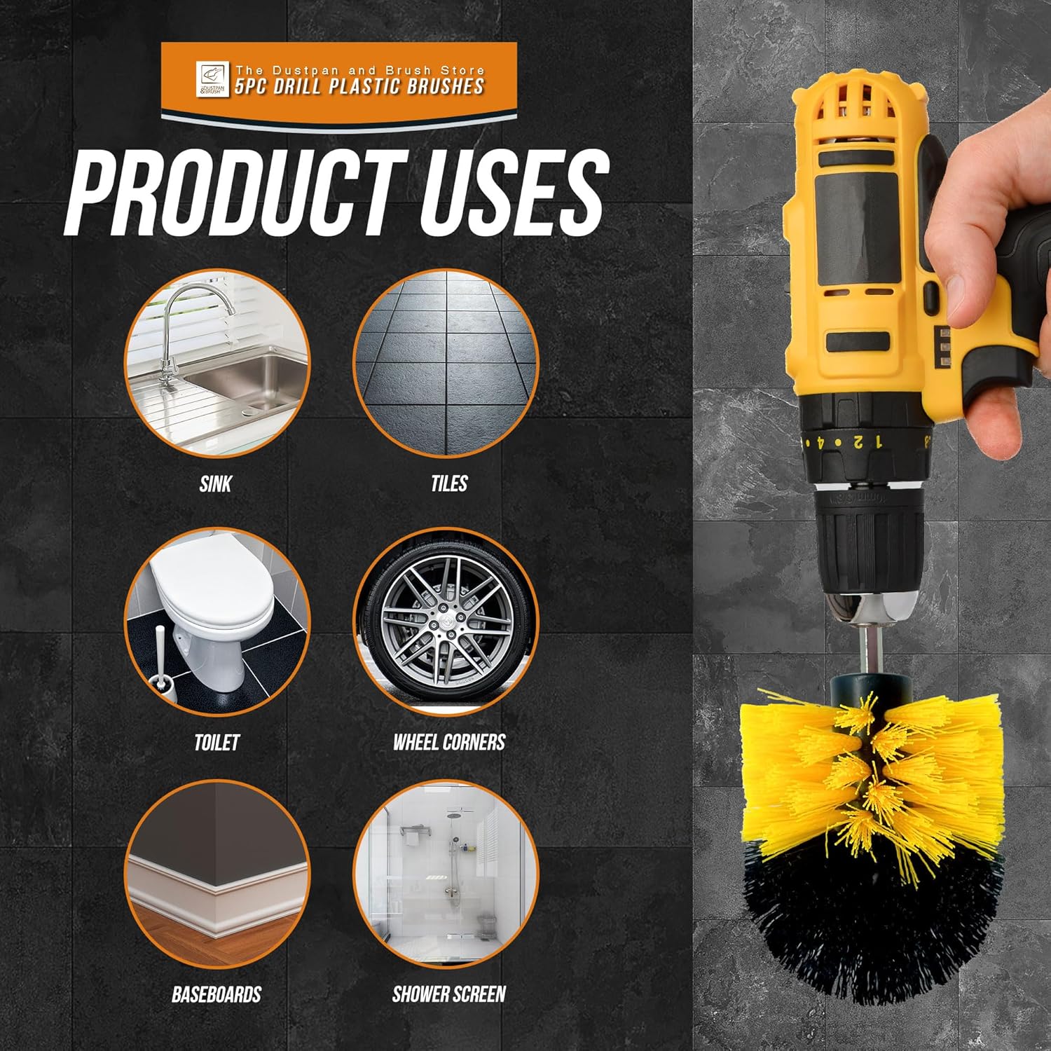 Drill Brushes for Cleaning - 5 Plastic Drill Brush Set for Carpet, Tub, Sink, Bathroom, Shower, Car - Drill Brush Attachment as Grout Cleaning Brush, Carpet Brush for Cleaning Etc - Pack of 5