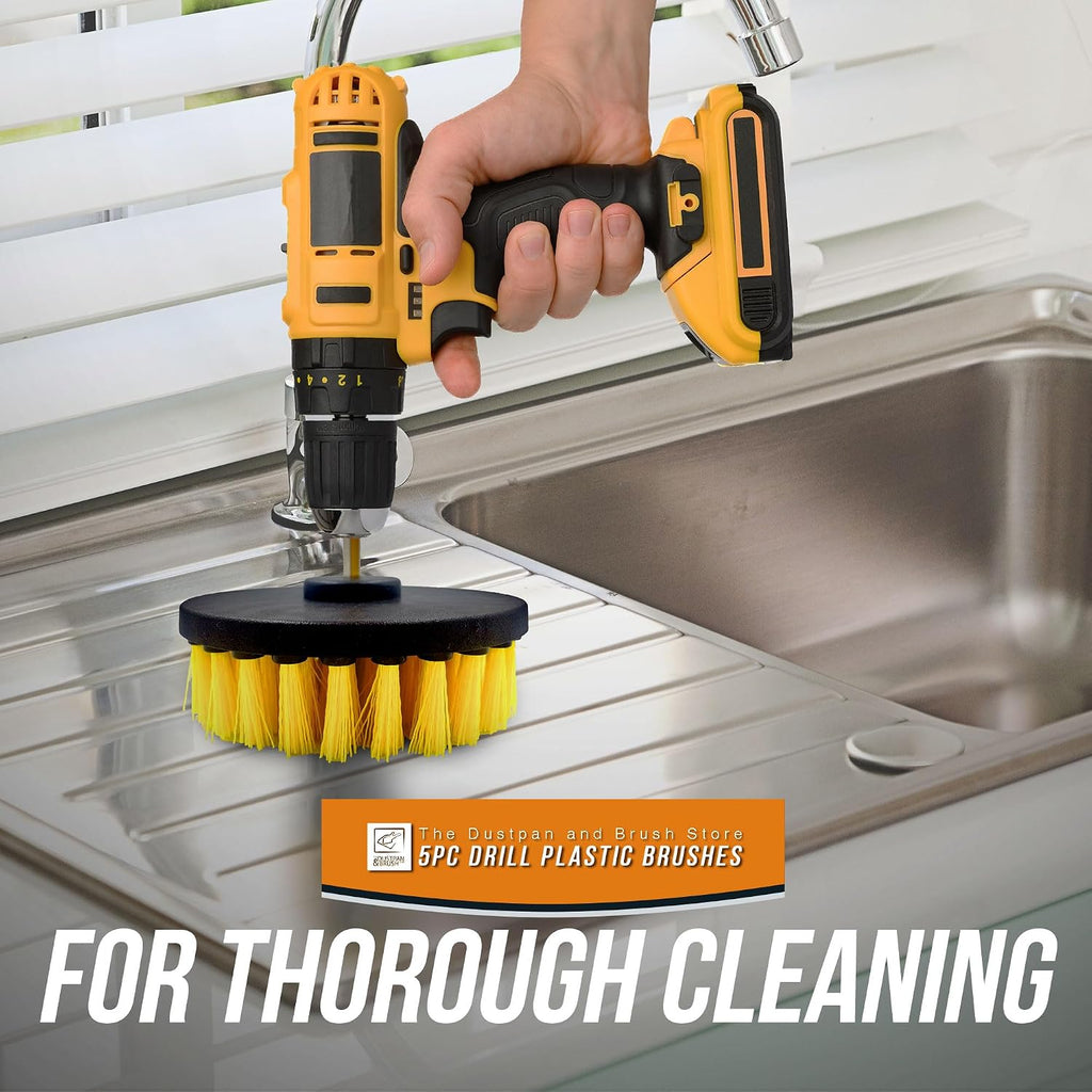 Drill Brushes for Cleaning - 5 Plastic Drill Brush Set for Carpet, Tub, Sink, Bathroom, Shower, Car - Drill Brush Attachment as Grout Cleaning Brush, Carpet Brush for Cleaning Etc - Pack of 5