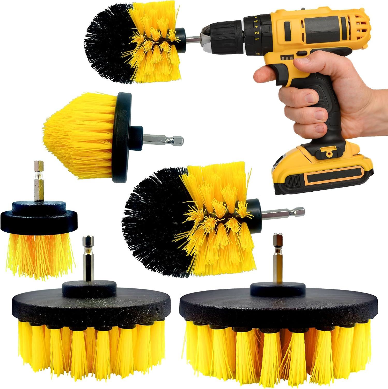 Drill Brushes for Cleaning - 5 Plastic Drill Brush Set for Carpet, Tub, Sink, Bathroom, Shower, Car - Drill Brush Attachment as Grout Cleaning Brush, Carpet Brush for Cleaning Etc - Pack of 5