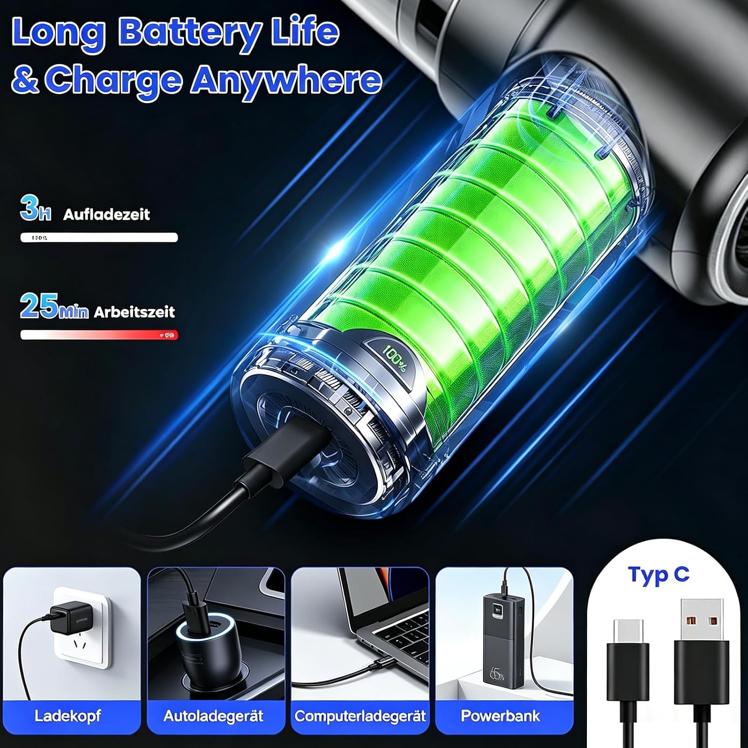 Handheld Vacuum Cleaner,Portable Rechargeable Mini Vacuum,22000Pa Power, 4-In-1 Mini Car Vacuum,Lightweight Mini for Offices, Cars, Homes, and Offices Various Scenarios