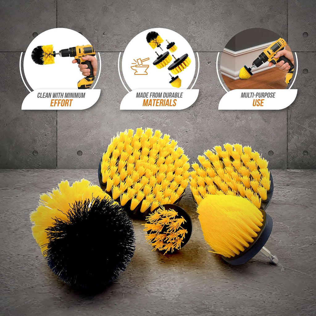 Drill Brushes for Cleaning - 5 Plastic Drill Brush Set for Carpet, Tub, Sink, Bathroom, Shower, Car - Drill Brush Attachment as Grout Cleaning Brush, Carpet Brush for Cleaning Etc - Pack of 5