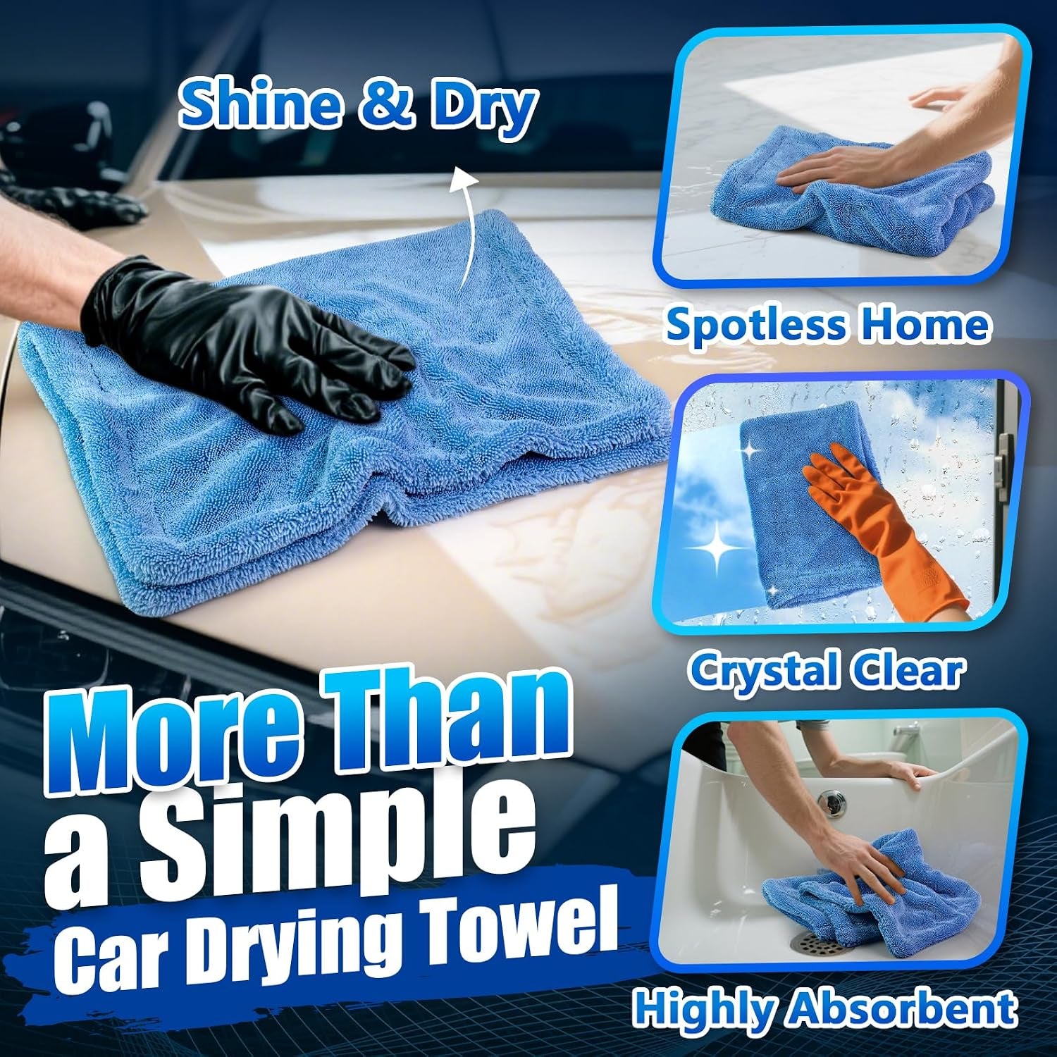 1200GSM Extra Thick Absorbent Microfibre Car Drying Towel, 60X40Cm