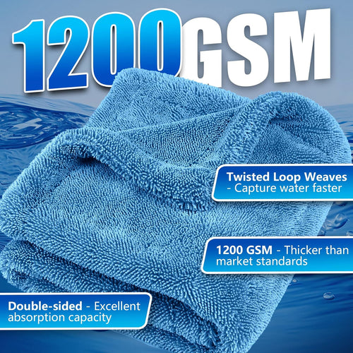 1200GSM Extra Thick Absorbent Microfibre Car Drying Towel, 60X40Cm